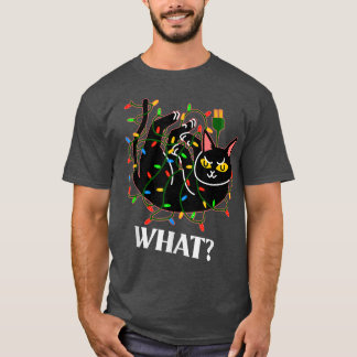 Funny Cat Tangled i Julgran Ljus Says WH T Shirt