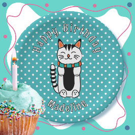 Funny Cat Tecknad Turcos White Dot Birthday