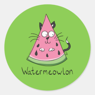 Funny Cat Tecknad Watermelon Kids Runt Klistermärke
