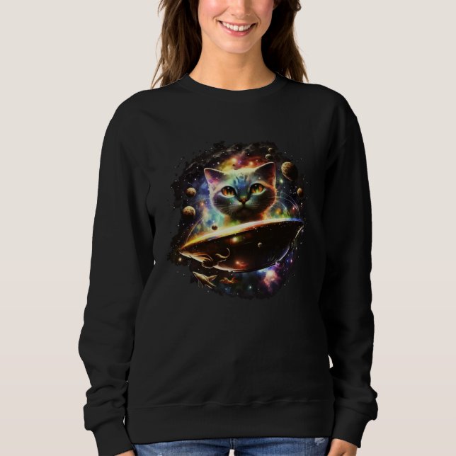 Funny Cat Tee, Galaxy Cat Spaceship Alien Cat 1 T Shirt (Framsida)