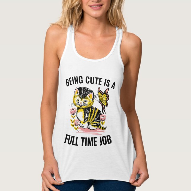 Funny Cat Tees CUTE Kitten Dam T-Shirts Linne Med Racerback (Framsida)