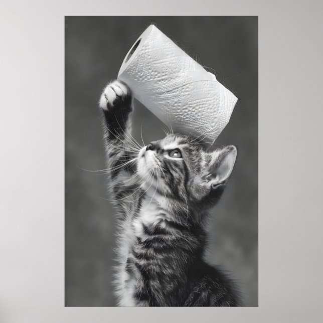 Funny Cat Toilet Paper Roll Art, Whimsical Poster (Framsidan)