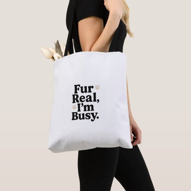 Funny Cat Tote Bag – "Fur Real I'm Busy"_ Cute bag Tygkasse (Närbild)