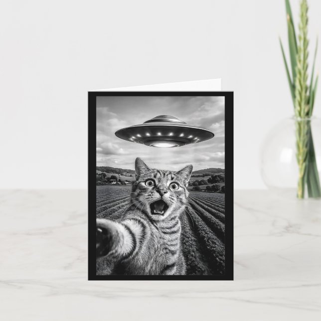 Funny Cat Ufo Alien Bengal Cat Selfie Gift Men Wom Kort (Framsida)