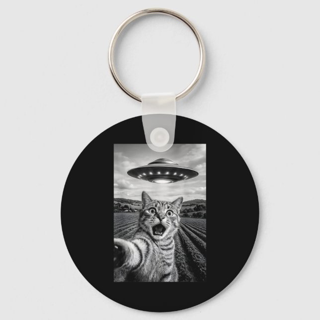 Funny Cat Ufo Alien Bengal Cat Selfie Gift Men Wom Nyckelring (Framsida)