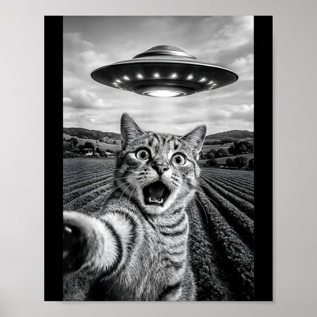 Funny Cat Ufo Alien Bengal Cat Selfie Gift Men Wom Poster (Framsidan)