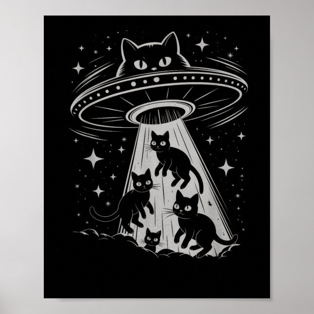 Funny Cat Ufo Spaceship Alien Galaxy Aesthetic Poster (Framsidan)