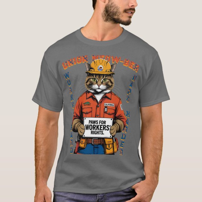 Funny Cat Union Member Labour Day från Kalifornien T Shirt (Framsida)