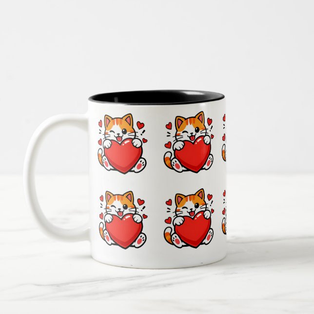 Funny Cat Valentine Gift for Cat Lovers Två-Tonad Mugg (Vänster)