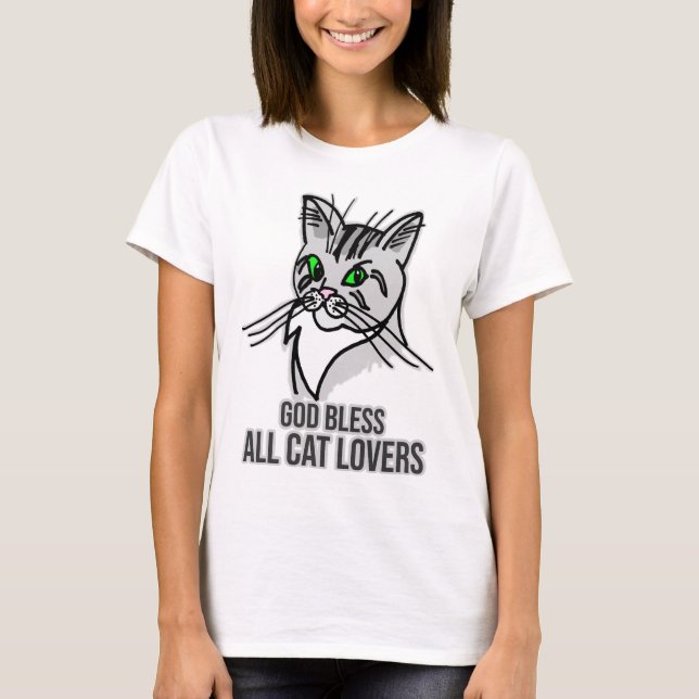 Funny Cat Välsigna dig All Cat Lovers T Shirt (Framsida)