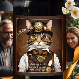 Funny Cat Vintage Pension Vinflaska Etikett