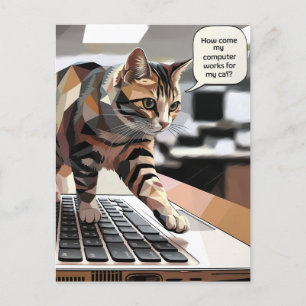Funny Cat Walking on Computer Vykort