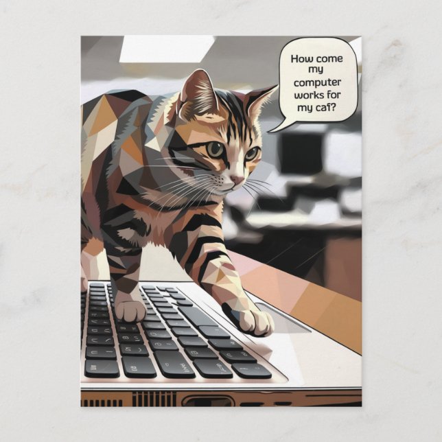 Funny Cat Walking on Computer Vykort (Framsida)
