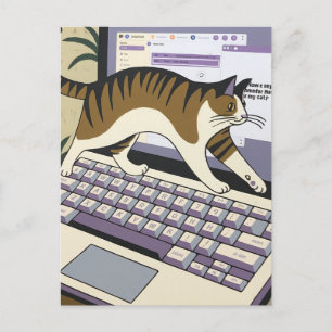 Funny Cat Walking on Computer Vykort