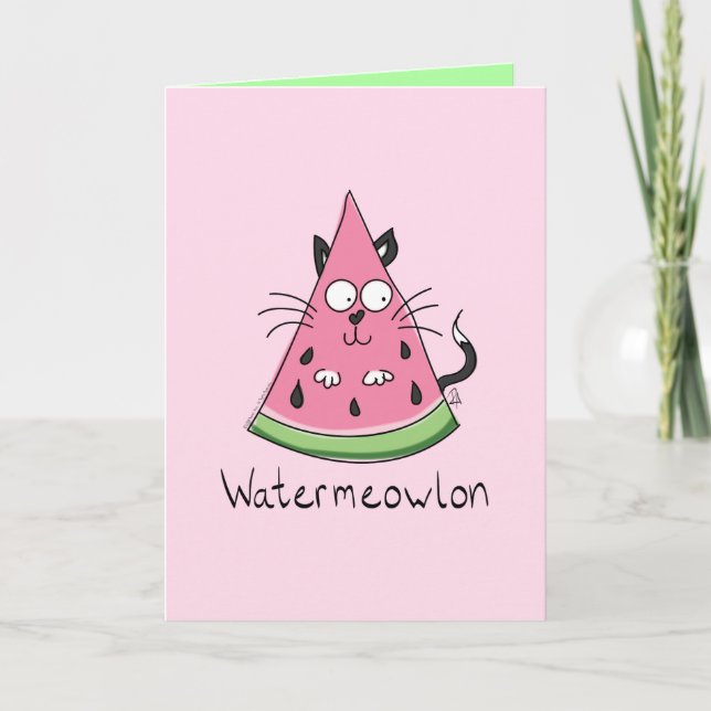 Funny Cat Watermelon Cute Kids Kort (Framsida)