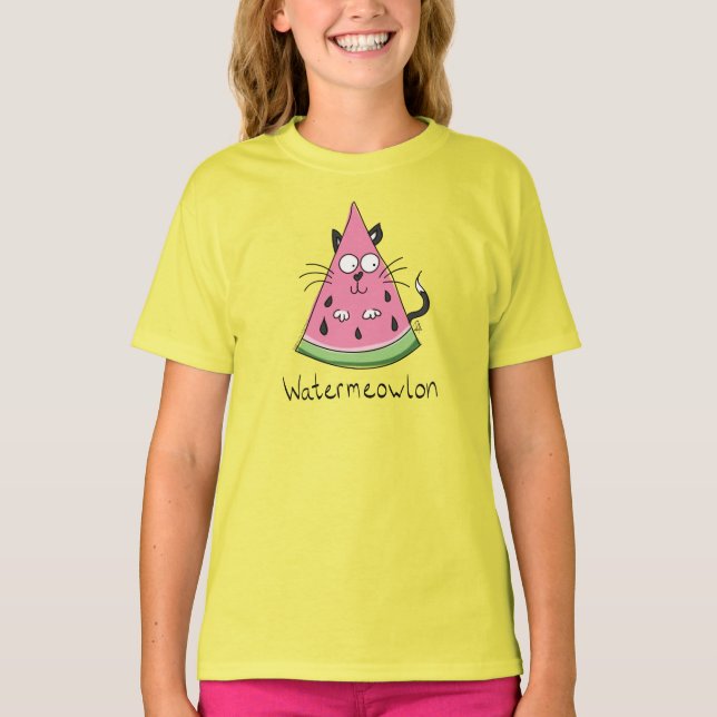 Funny Cat Watermelon Cute Kids T Shirt (Framsida)