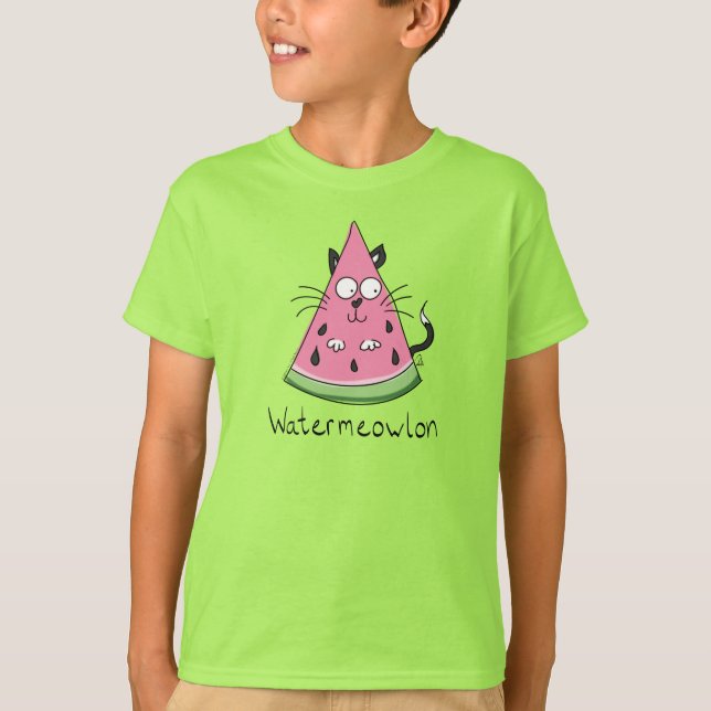 Funny Cat Watermelon Cute Kids T Shirt (Framsida)