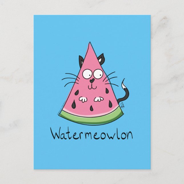 Funny Cat Watermelon Cute Kids Vykort (Framsida)