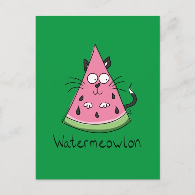 Funny Cat Watermelon Cute Kids Vykort (Framsida)