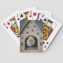 Funny Cat Wearing Golden Glitter Bling Krona Casinokort