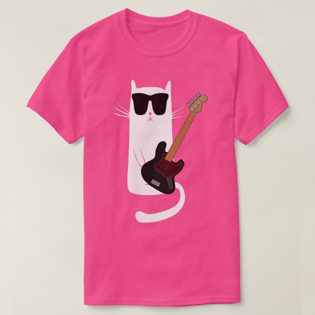 Funny Cat Wearing Sunglasses Playing Bass Guitar  T Shirt (Design framsida)