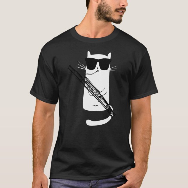 Funny Cat Wearing Sunglasses Playing Bassoon T Shirt (Framsida)