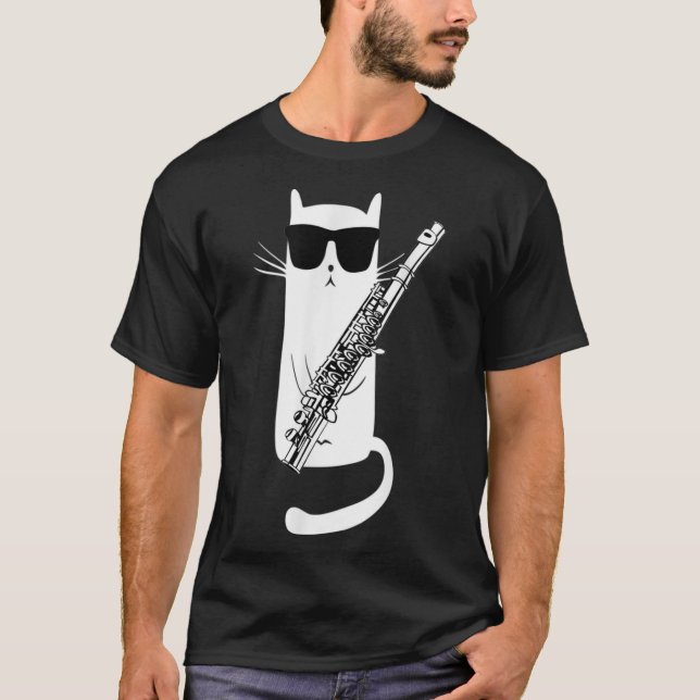 Funny Cat Wearing Sunglasses Playing Flute Essenti T Shirt (Framsida)