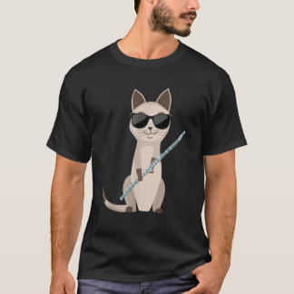Funny Cat Wearing Sunglasses Playing Flute Flutist T Shirt