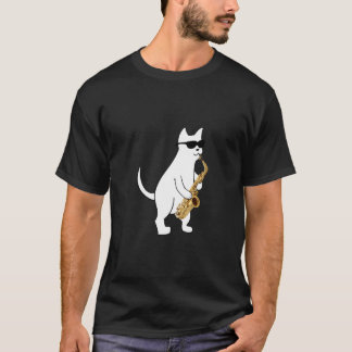 Funny Cat Wearing Sunglasses Playing Saxophone  T Shirt