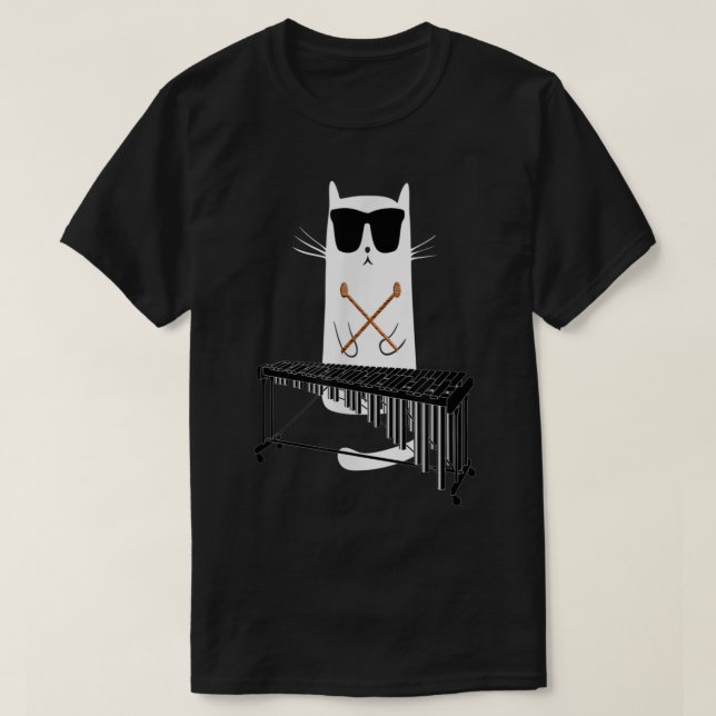 Funny Cat Wearing Sunglasses Spela Marimba T Shirt (Design framsida)