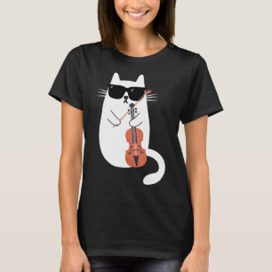 Funny Cat Wearing Sunglasses Spela Violin Viola T Shirt