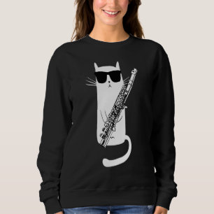 Funny Cat Wearing Sunglasses spelar Flute Musicia T Shirt
