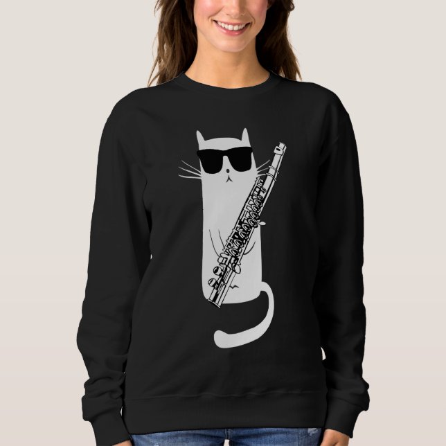 Funny Cat Wearing Sunglasses spelar Flute Musicia T Shirt (Framsida)