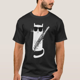 Funny Cat Wearing Sunglasses spelar Flute Musicia T Shirt