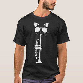 Funny Cat Wearing Sunglasses spelar Trumpet Music T Shirt