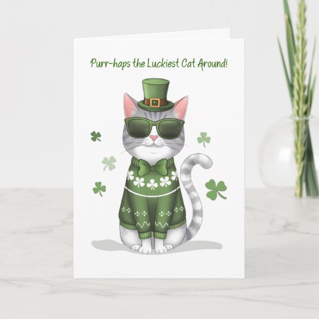 Funny Cat Wearing Sunglasses St patricks day Kort (Framsida)
