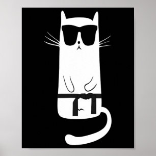 Funny Cat Wearing Sungles Karate Judo Black Bälte Poster