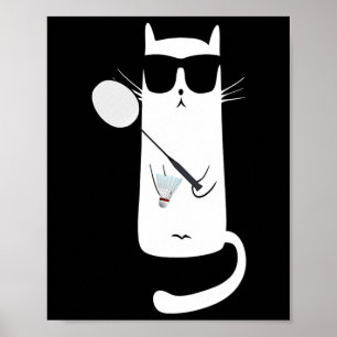 Funny Cat Wearing Sungles som spelar ut Dminton Poster