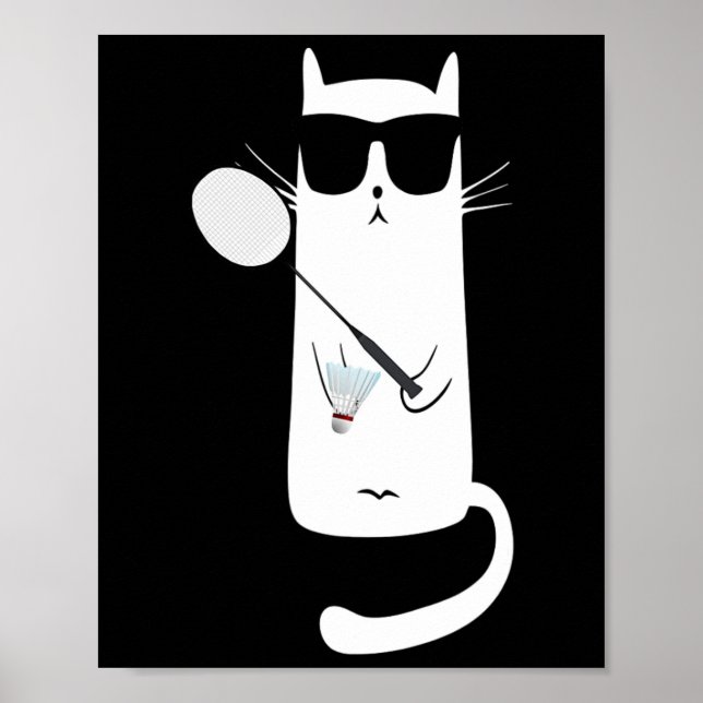 Funny Cat Wearing Sungles som spelar ut Dminton Poster (Framsidan)