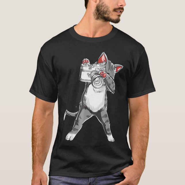 Funny Cat With A Camera  Photography  T Shirt (Framsida)