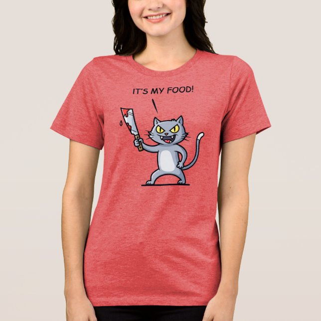 Funny Cat with Knife T Shirt (Framsida)