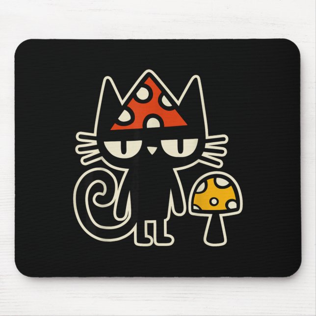Funny Cat With Mushroom Hat Black Cat With Toadsto Musmatta (Framsidan)