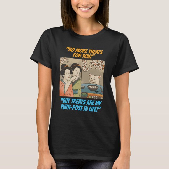 Funny Cat Women Black T Shirt (Framsida)