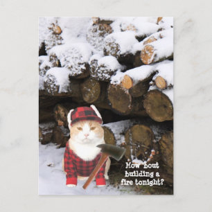 Funny Cat Woodcutter Vykort