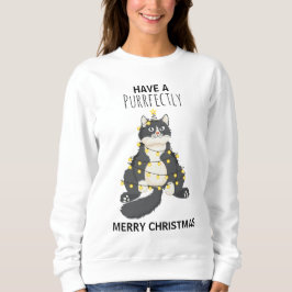 Funny Cat Wrapped in Christmas Lights Winter Humor T Shirt