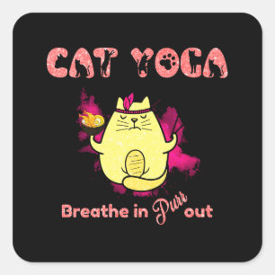 Funny Cat Yoga Fyrkantigt Klistermärke
