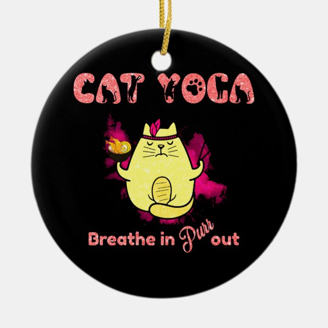 Funny Cat Yoga Julgransprydnad Keramik (Framsidan)