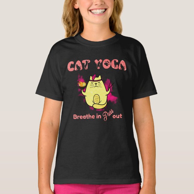 Funny Cat Yoga T Shirt (Framsida)