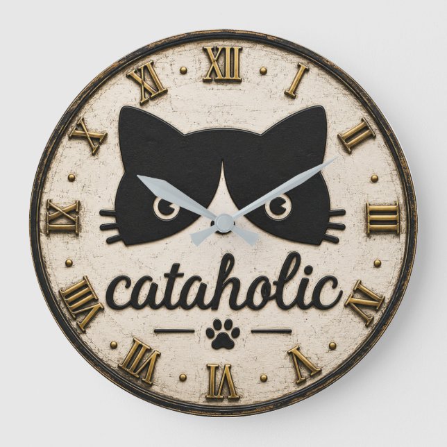 Funny Cataholic Cat Stor Klocka (Framsida)
