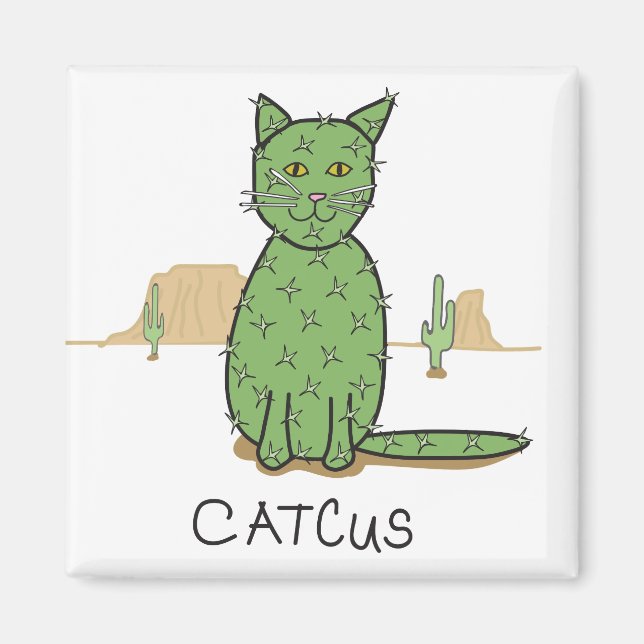 Funny "Catcus" Cactus Teckning Magnet (Framsidan)